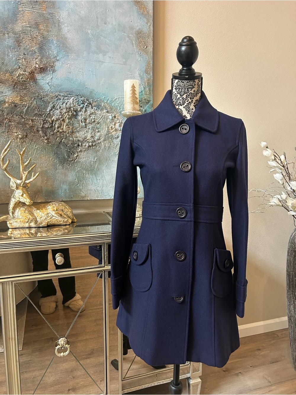 Tulle Purple Button-Front Long Sleeve Wool Coat S